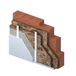 tekening van een voorzetwand-isolatie waarin isolatie is verwerkt