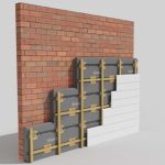 Schematische tekening van gevelisolatie met isolatiemateriaal